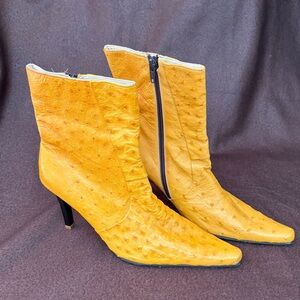 Vintage Chic Yellow Ostrich Leather Heeled Boots